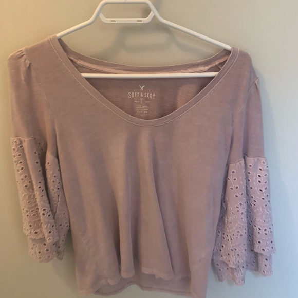 Purple/ pink half sleeve lace shirt - Picture 6 of 6